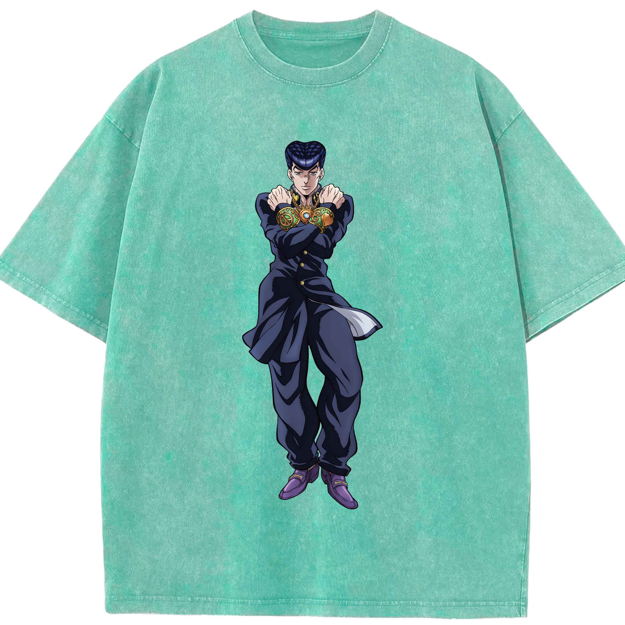 （画像用） ジョジョの奇妙な冒険 ひがしかた じょうすけ JoJo's Bizarre Adventure Higashikata Josuke 綿100% ヴィンテージ風 半袖Tシャツ（フロントプリント）